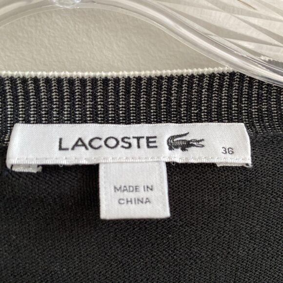 LACOSTE Black Button Cardigan Sweater 100% Cotton Pockets Croc Logo Size 36 - Picture 4 of 5